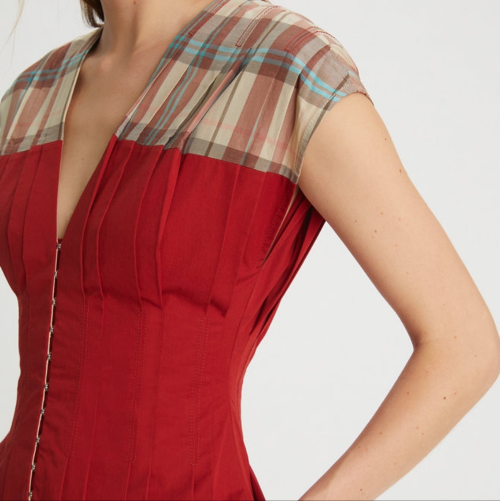 NWT Tory Burch Plaid Silk Claire Mccardell Dress size 2 Red - Picture 5 of 13
